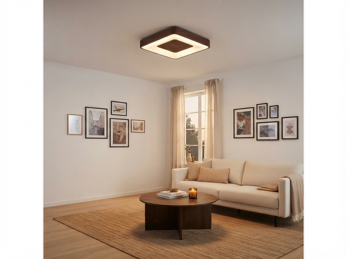 Led ceiling light square+middle walnut wood