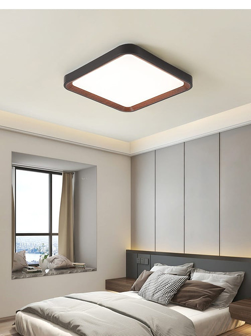 Led ceiling light square black+walnut wood