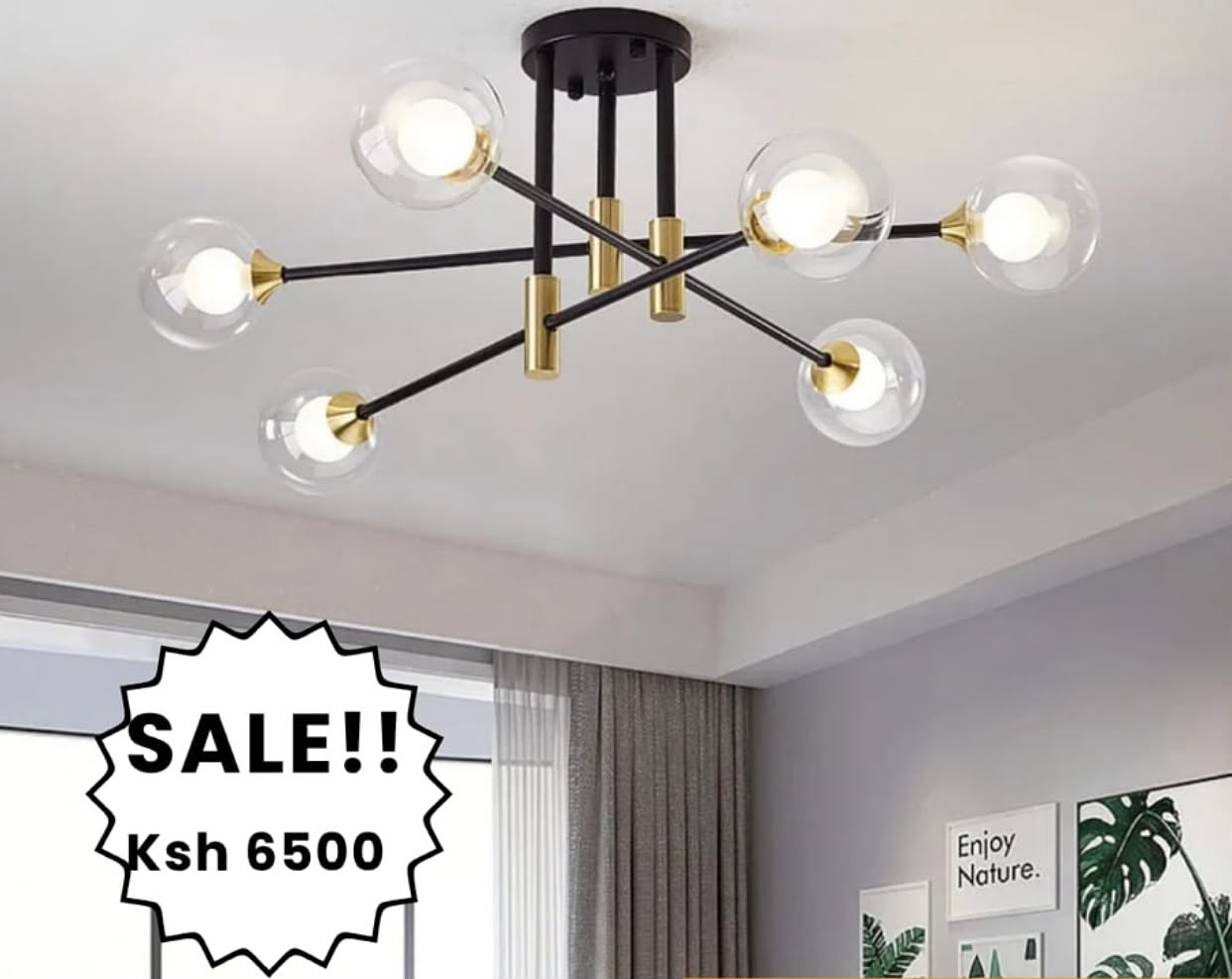 Clear nordic 6arm chandelier 