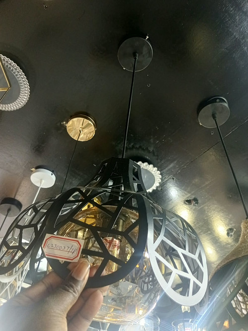 Metallic cage pendant light