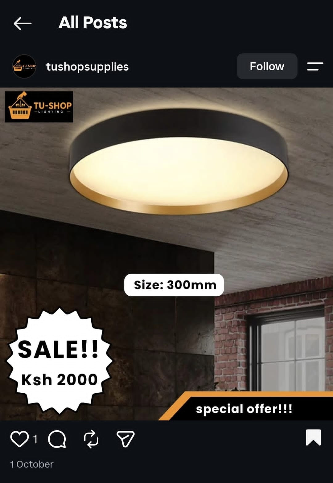 300mm LED ceiling light black + gold